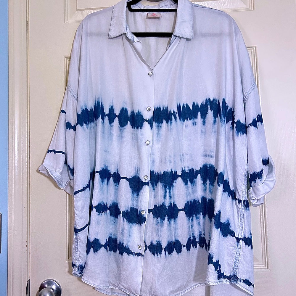 LAURIE FELT Los Angeles  Lyocell Blue White Tie Dye Shirt Sz XL NWOT